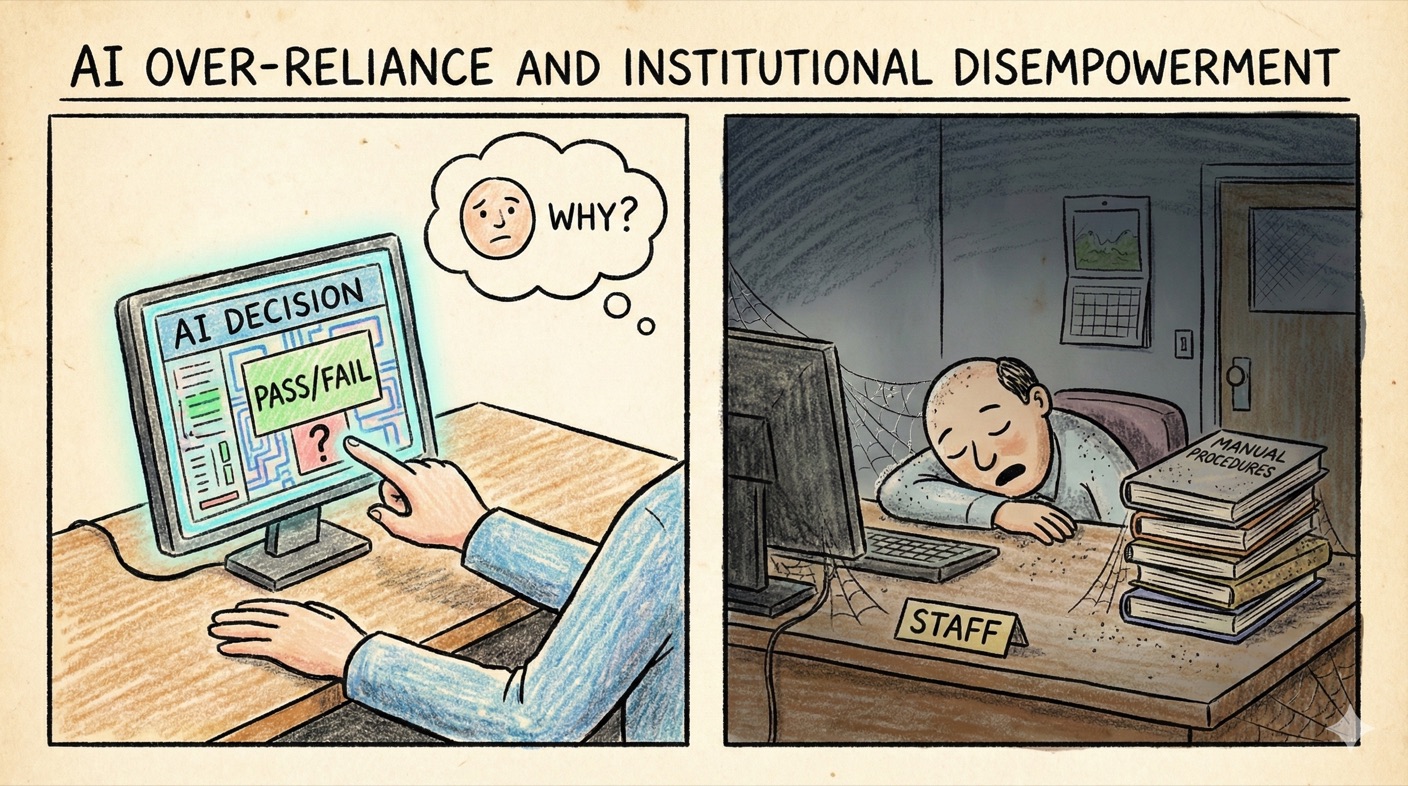 AI Over-Reliance and Institutional Disempowerment